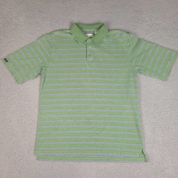 Tehama Golf Polo Shirt Men's Large Green Striped Hang'Em Dry‎ Moisture System - Picture 1 of 15